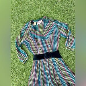 NWT Deadstock Vintage 1950s Betty Barclay Rainbow Plaid Silk Dress- size S